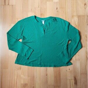 Wondershop Green waffle knit pajama shirt, Small, long sleeve